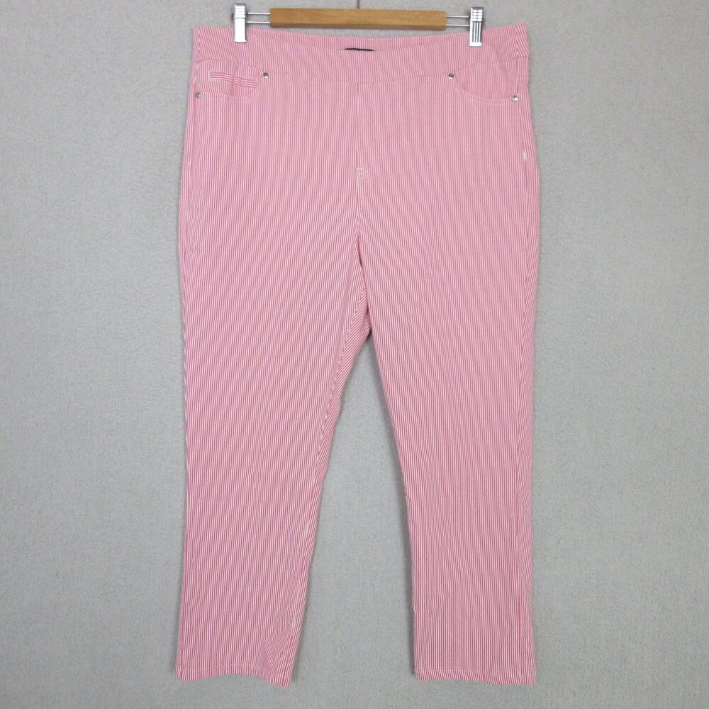 Mario Serrani Pants Womens XL Pink Striped Capri Pull On Stretch Back Pockets